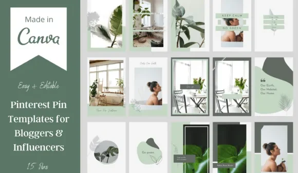 15 Green Pinterest Pin Templates for Canva